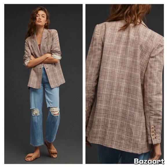 NWT Anthropologie Maeve Double-Breasted Plaid Blazer - Picture 3 of 5